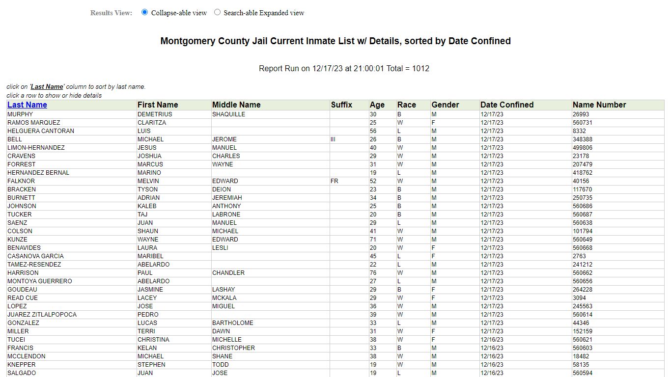 Jail Roster - Montgomery County, Texas